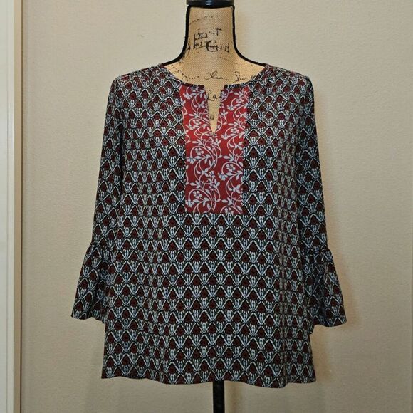 LOFT Women's Boho Bell Sleeve Floral Top Size Small - Picture 2 of 8
